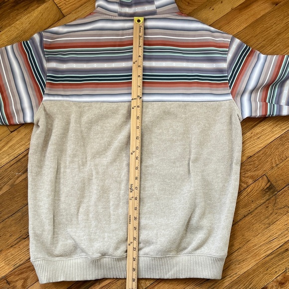 Hooey Beige Pullover Hoodie with Multi-Color Striped Hood & Sleeves - Picture 9 of 10